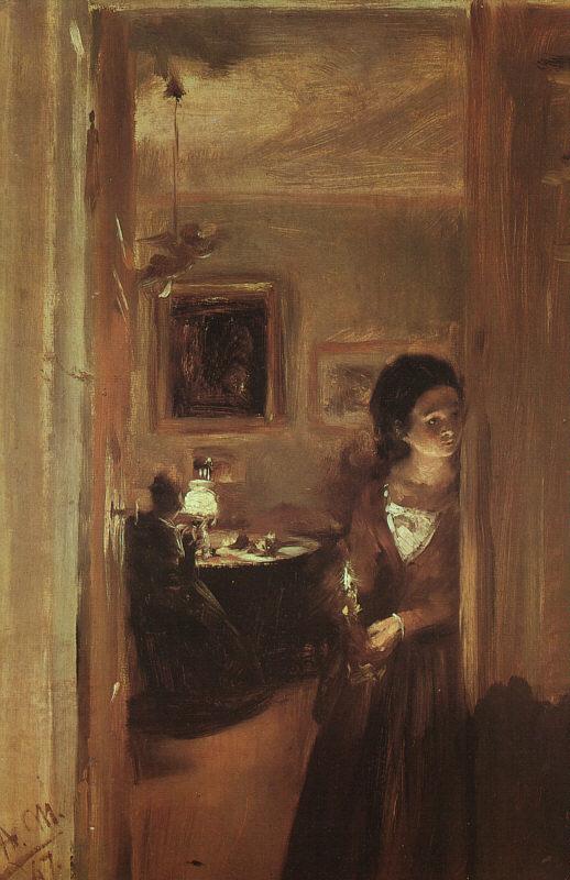Adolph von Menzel The Artist's Sister with a Candle oil painting picture